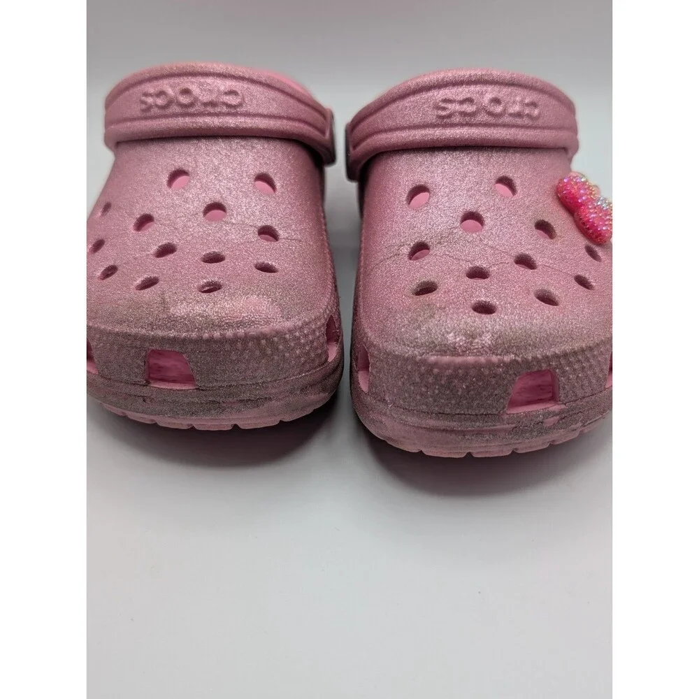 Crocs Kids Size 13 Classic Glitter Clog Pink Sparkle Slip On Play Shoes Used